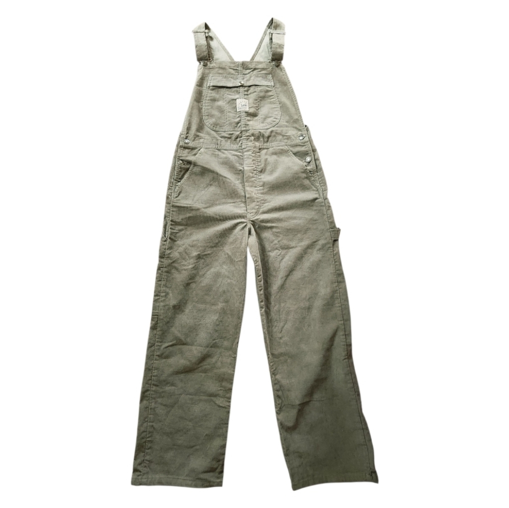 Vtg 90s Y2k Lee Dungarees Corduroy Overalls Small Unisex Tan Beige Khaki Wide